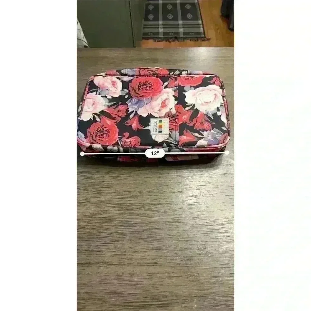 AYVANBER Large Capacity Pencil Case Organizer Red Pink Rose Design
